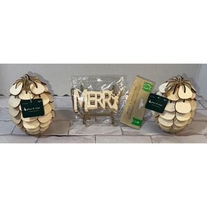 Place & Time Wooden Pinecone Ornaments & Crafter's Square Merry Reindeer DIY 7pc